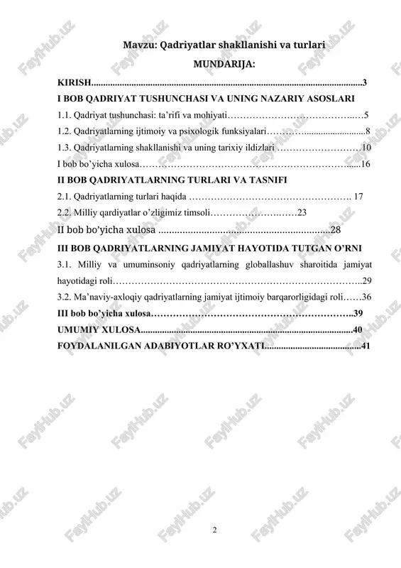 qadriyatlar shakllanishi va turlari — DOCX