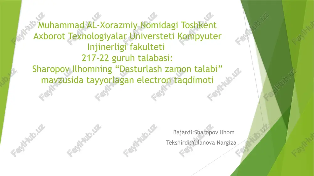 "dasturlash zamontalabi" — PPTX