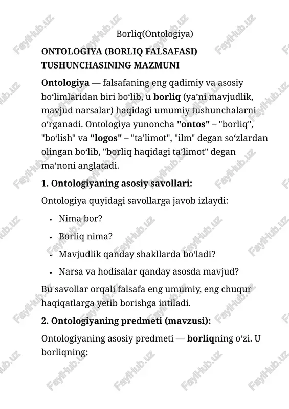 borliq va uning rivojlanishi (ma'ruza) — DOCX
