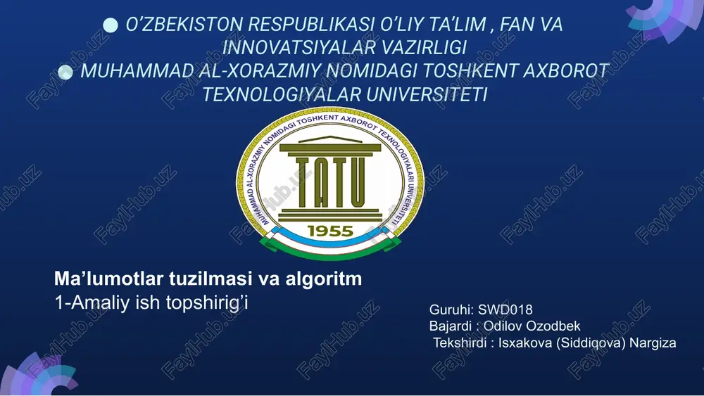 ma’lumotlar tuzilmasi va algoritm — PPTX