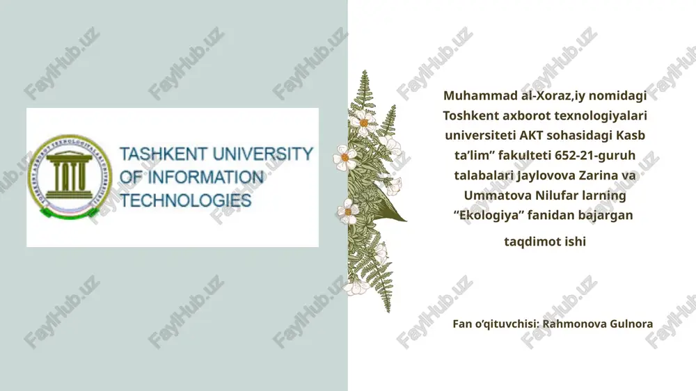 ekologiya fanidan taqdimot — PPTX