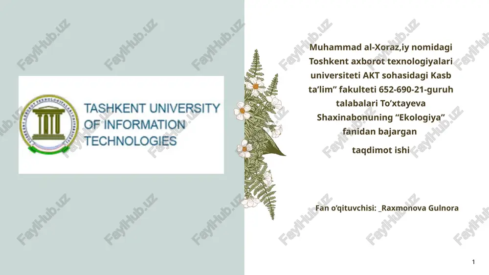 ekologiya fanidan taqdimotishi — PPTX