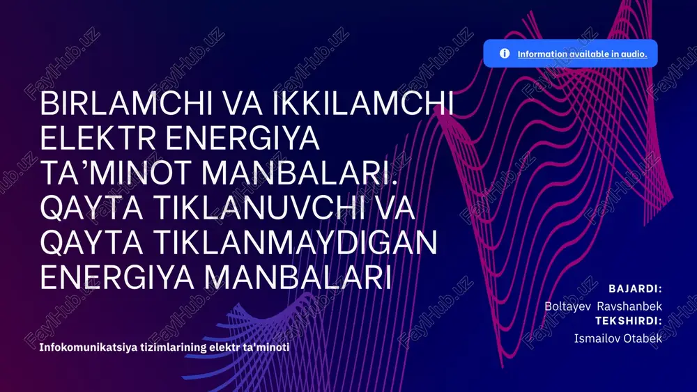 elektr energiya ta'minot manbalari — PPTX