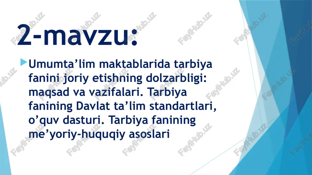 tarbiya fanini joriy etishning dolzarbligi — PPTX