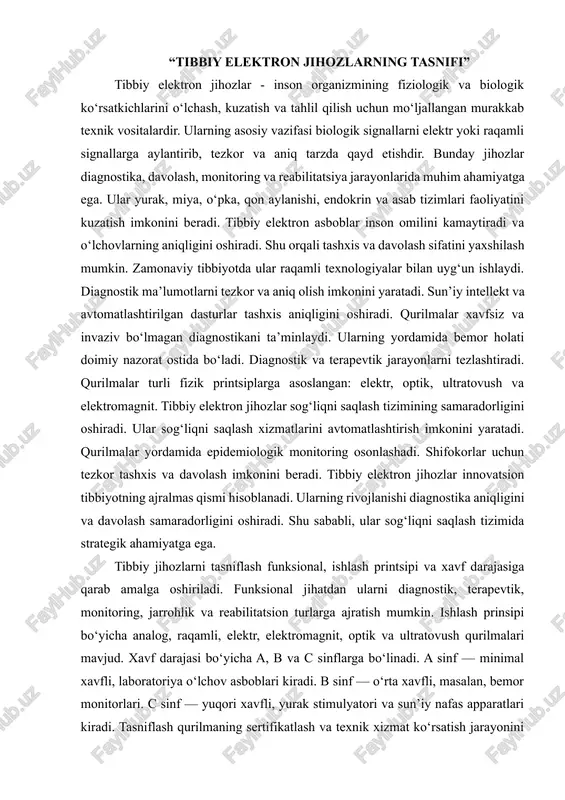tibbiy elektron jihozlar tasnifi — DOCX