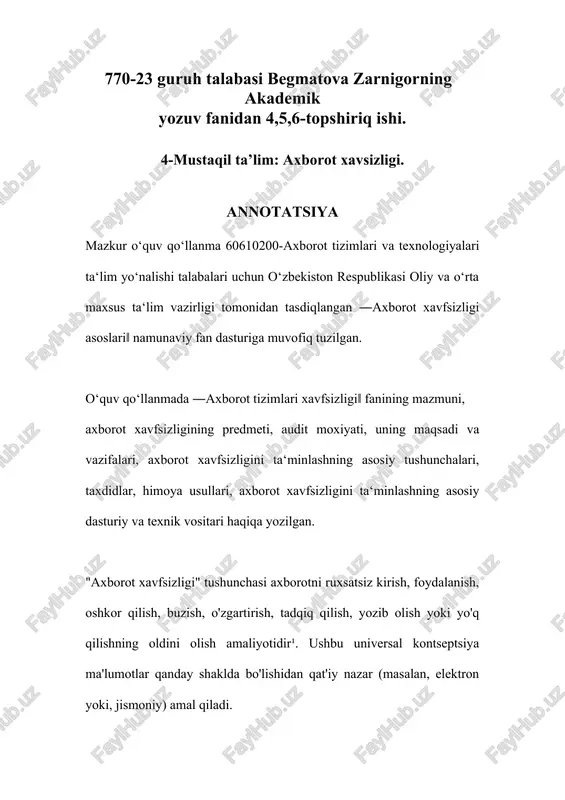 axborot xavfsizligi — DOCX