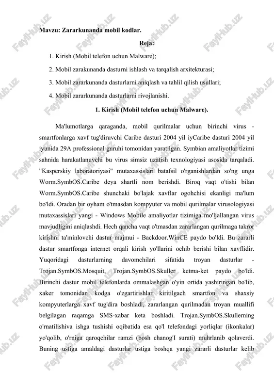 zararkunanda mobil kodlar — DOCX