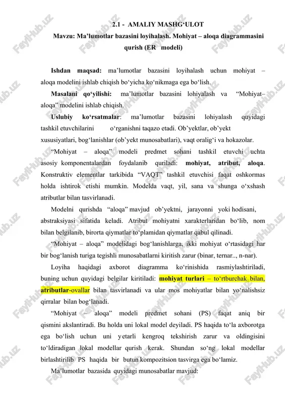 ma’lumotlar bazasini loyihalash — DOCX