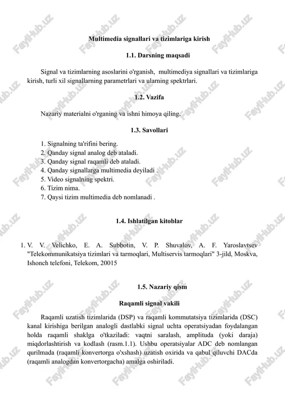 multimedia signallari va tizimlariga kirish — DOC