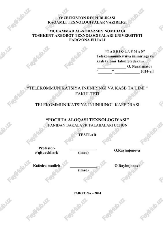 pochta aloqasi texnologiyasi — DOCX