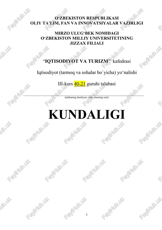 iqtisodiyot va turizm kafedrasi — DOC