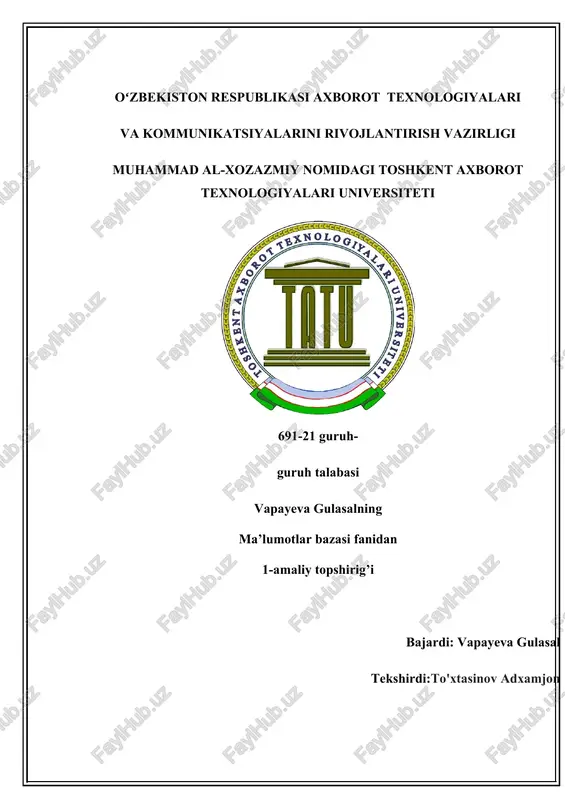 sql tilida jadvallar yaratish, o’zgartirish va o’chirish — DOCX