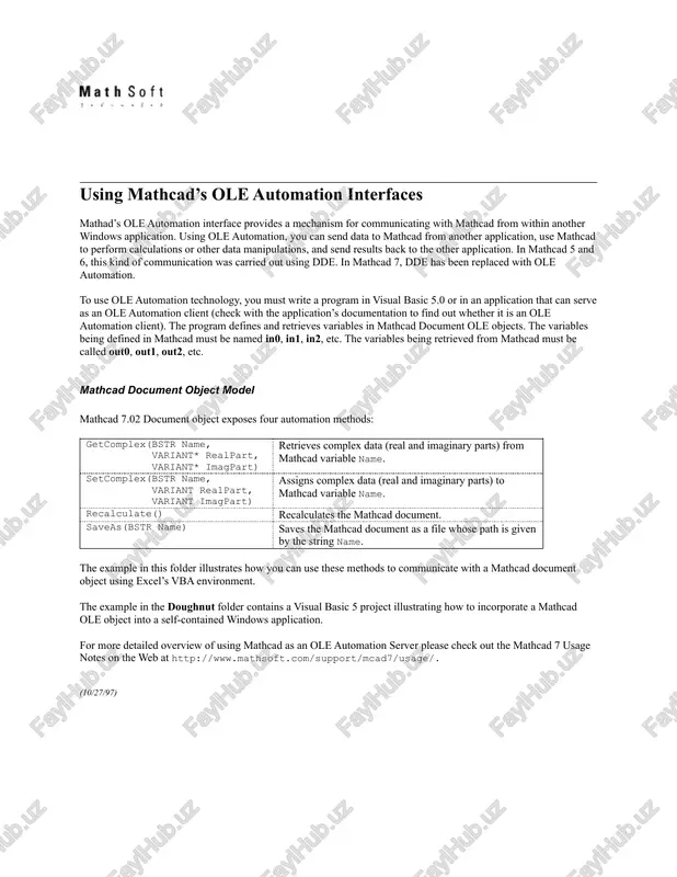 mathcad’s ole automation interfaces — DOC