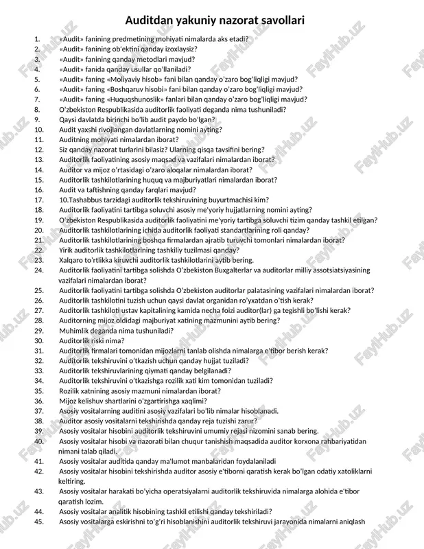 auditdan yakuniy nazorat savollari — DOCX