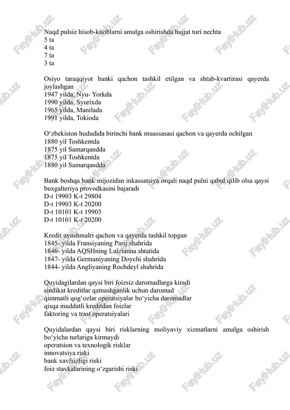 naqd pulsiz hisob-kitoblarni amalga oshirish — DOC