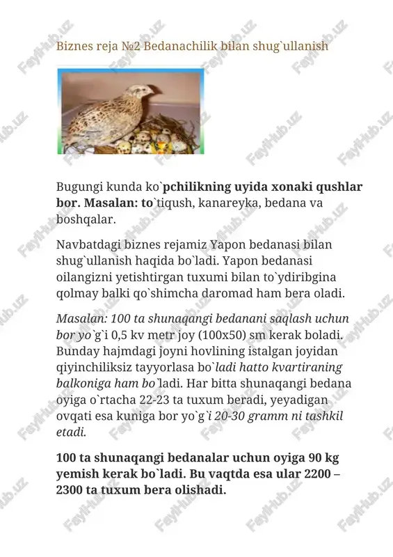 bedanachilik bilan shug`ullanish — DOCX