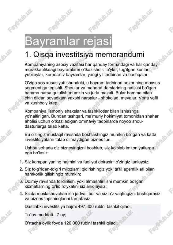 bayramlar rejasi — DOCX