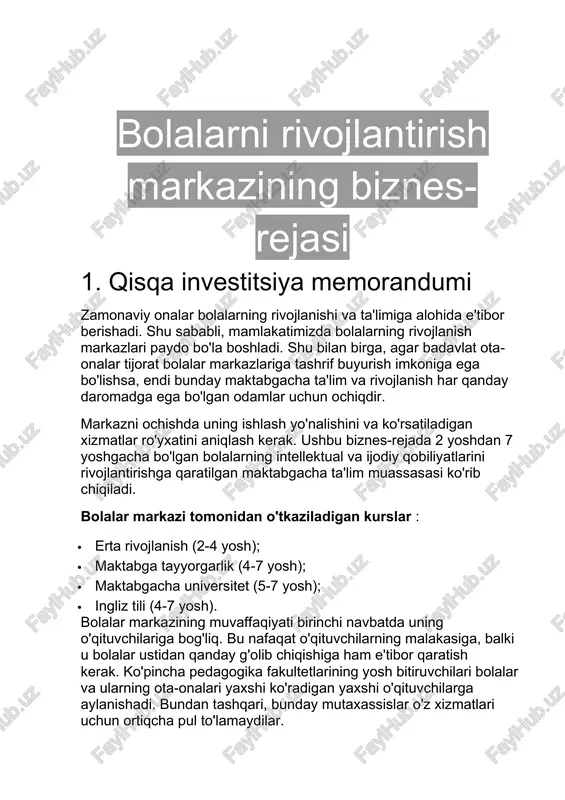 bolalarni rivojlantirish markazi — DOCX