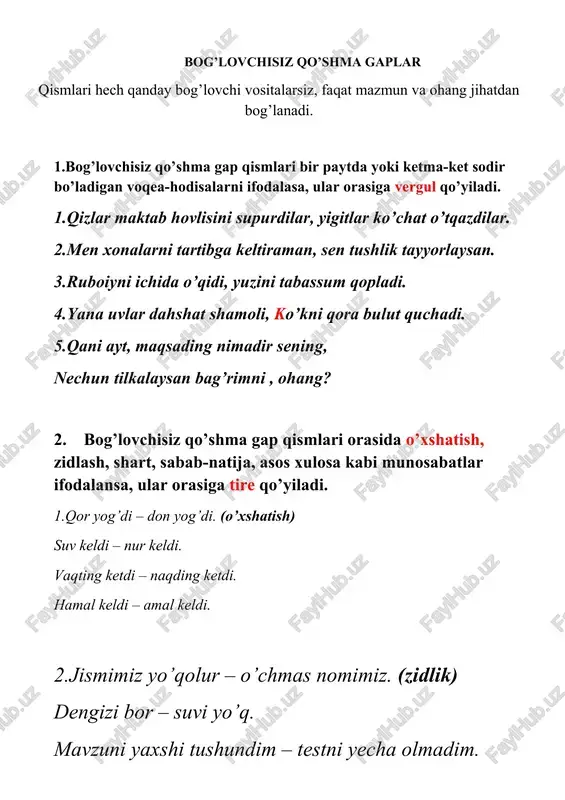 bog’lovchisiz qo’shma gaplar — DOCX