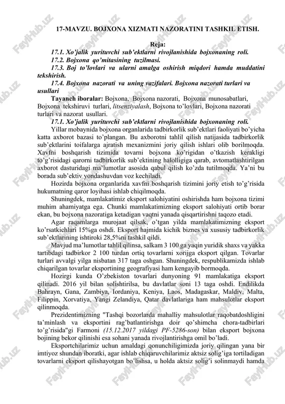 bojxona xizmati nazorati — DOCX