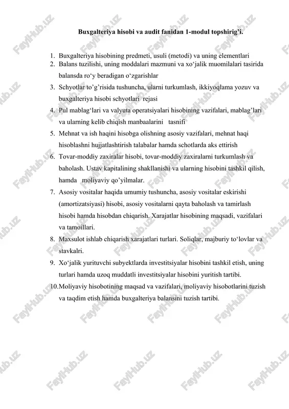 buxgalteriya hisobi va audit fanidan 1-modul topshirig’i — DOCX