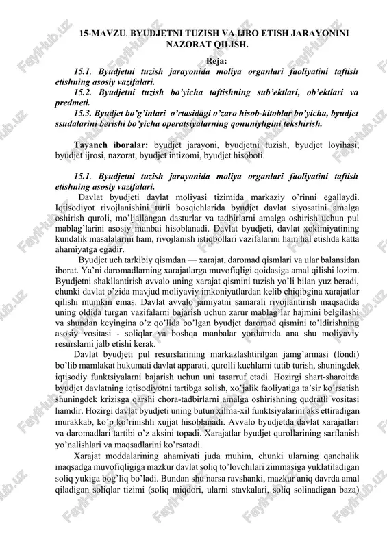 byudjet tuzish va ijro etish jarayonini nazorat qilish — DOCX