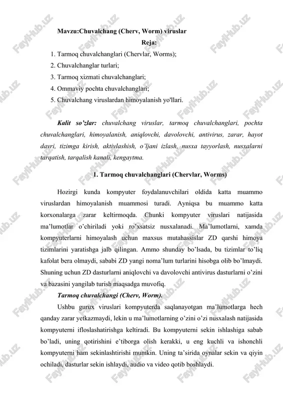 tarmoq chuvalchanglari (chervlar, worms) — DOC