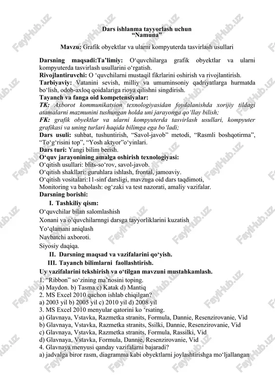 grafik obyektlar va ularni kompyuterda tasvirlash usullari — DOCX