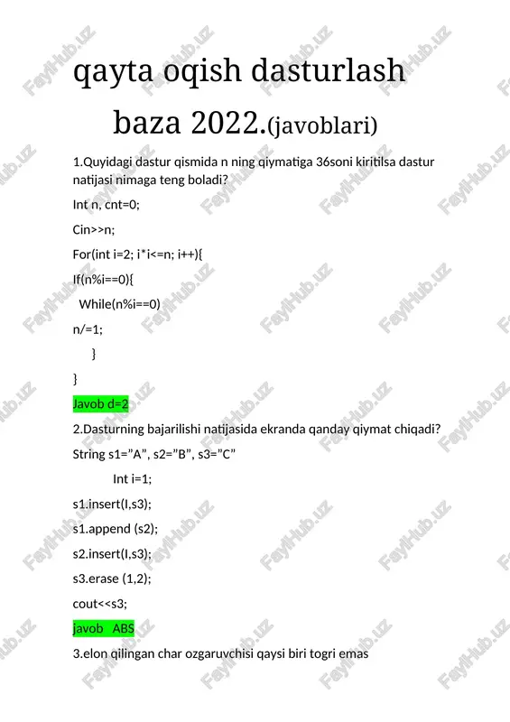 c++ dasturlash tilida operatorlar — DOCX