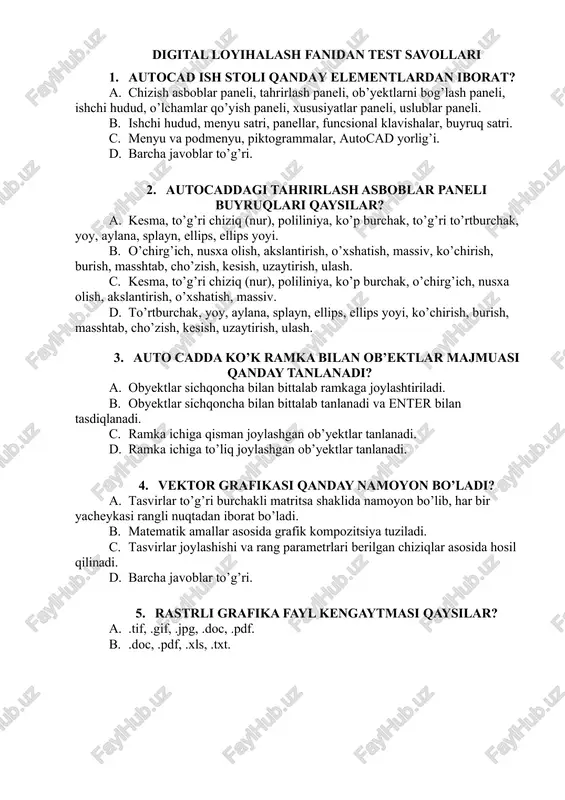digital loyihalash fanidan test savollari — DOC