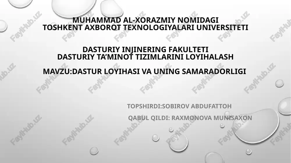 dasturiy ta'minot tizimlarini loyihalash — PPTX