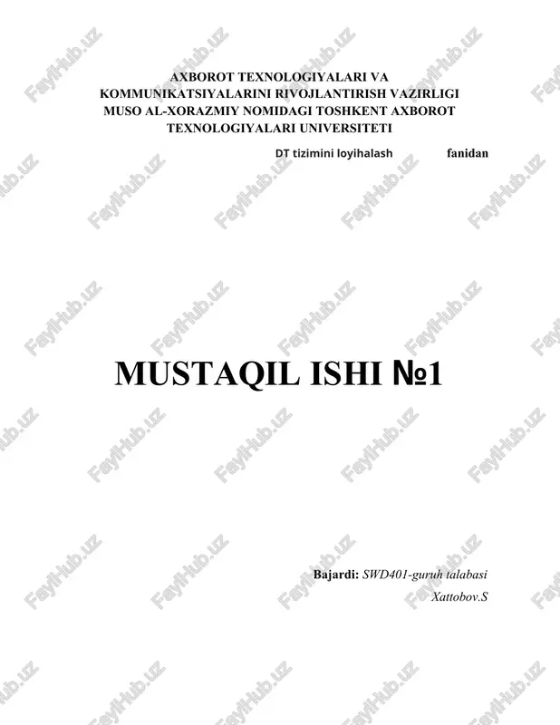 algoritmlarni loyihalashga misollar. maʼlumotlarni tuzilmasini loyihalashga misollar — DOCX