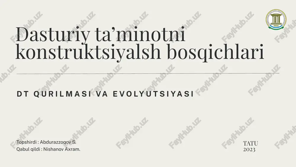 dasturiy ta’minotni konstruktsiyalsh bosqichlari — PPTX