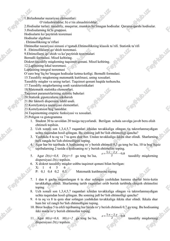 birlashmalar nazariyasi elementlari — DOCX