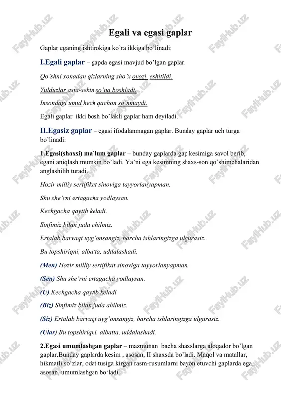 egali va egasi gaplar — DOCX