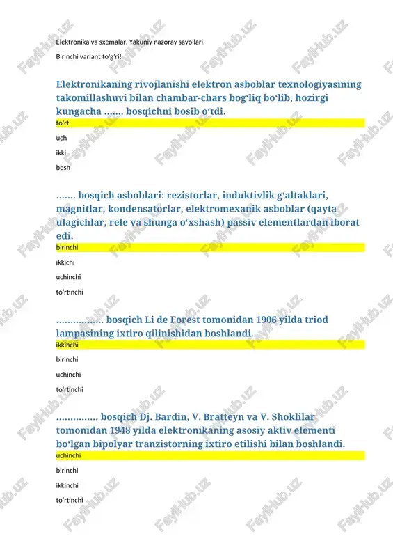 elektronika va sxemalar — DOCX