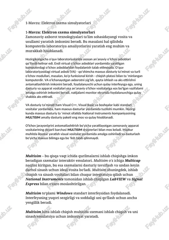 elektron sxema simulyatorlari — DOCX