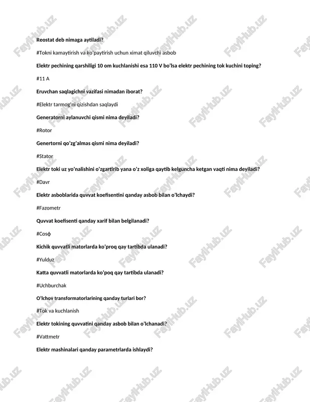 elektr pechining tok kuchini toping — DOCX