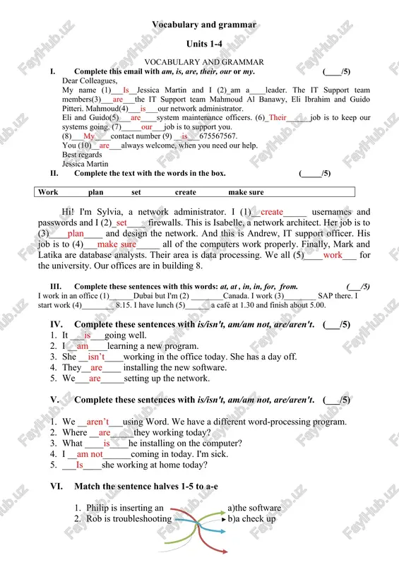 vocabulary and grammar units 1-4 — DOCX