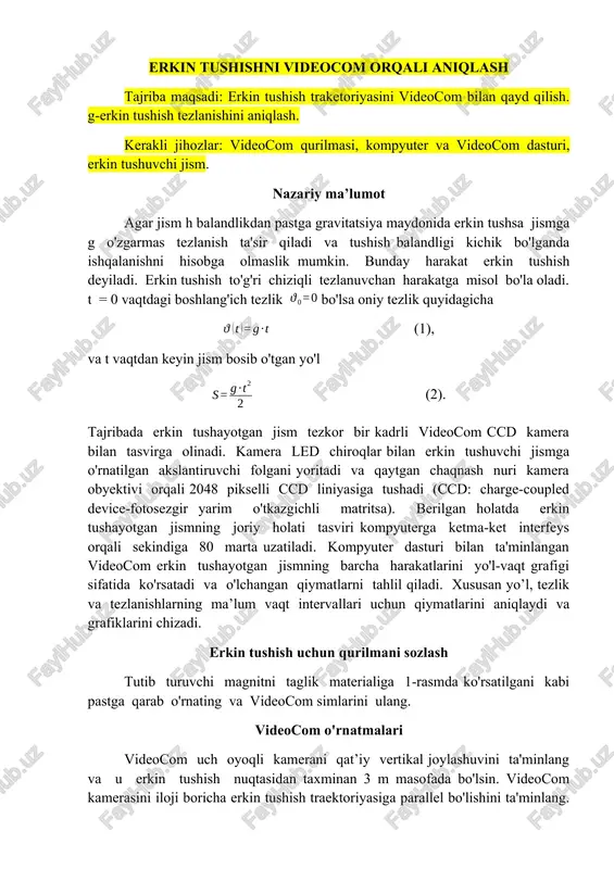 erkin tushishni videocom orqali aniqlash — DOCX
