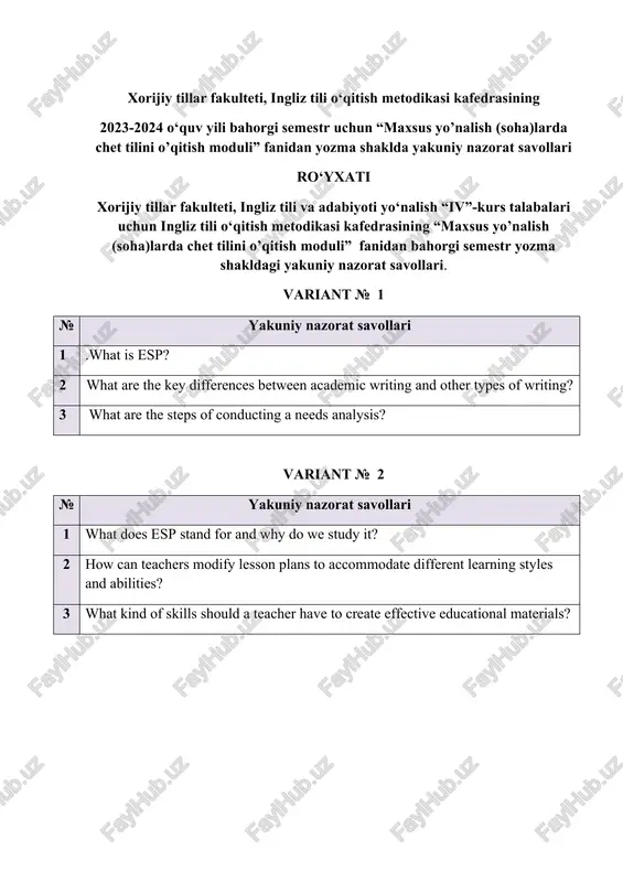 maxsus yo’nalish (soha)larda chet tilini o’qitish moduli — DOCX