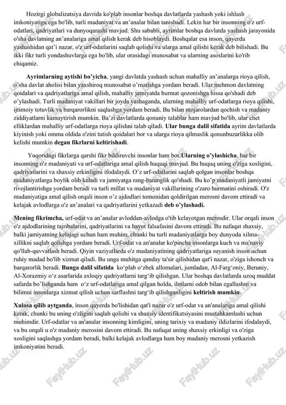 davlatlarning urfdagi farqli an'analar — DOCX