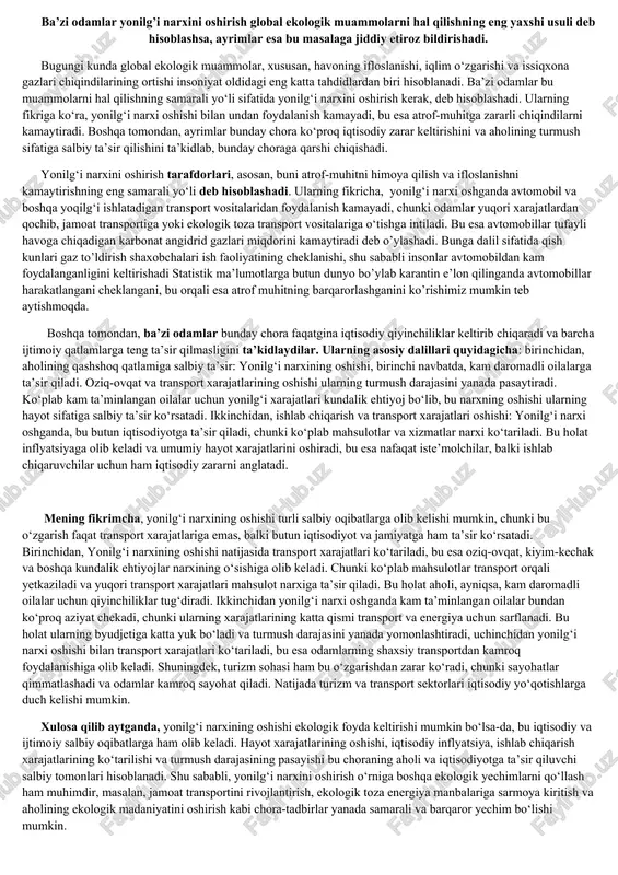 yonilg'i narxini oshirish — DOCX