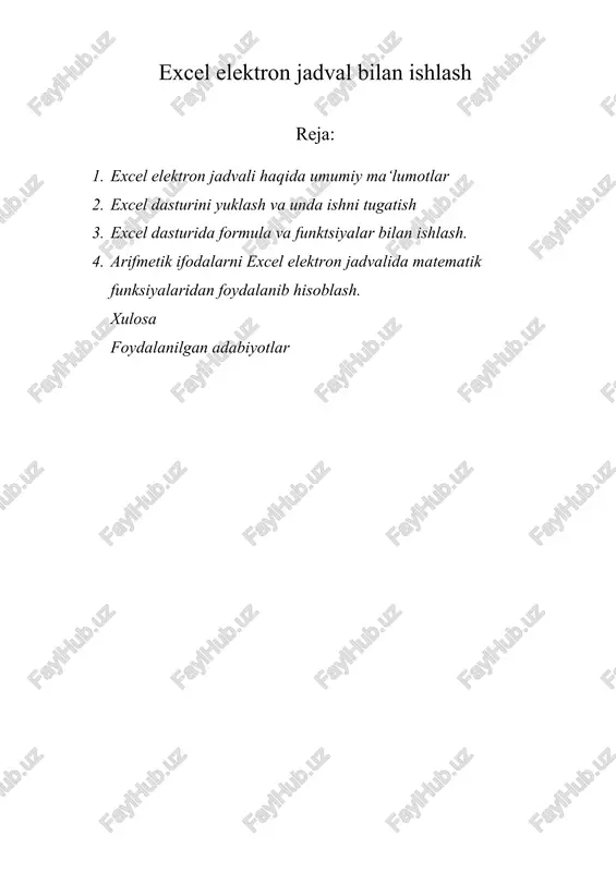 excel elektron jadval bilan ishlash — DOCX