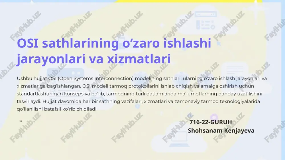 osi sathlarining o‘zaro ishlashi jarayonlari va xizmatlari — PPTX