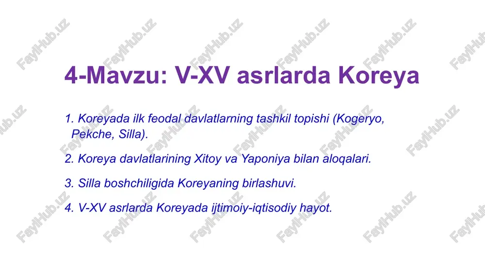 v-xv asrlarda koreya — PPTX