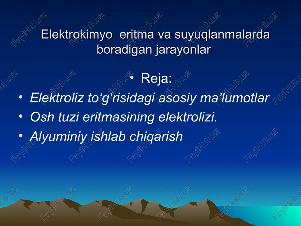 elektrokimyo eritma va suyuqlanmalarda boradigan jarayonlar. — PPT