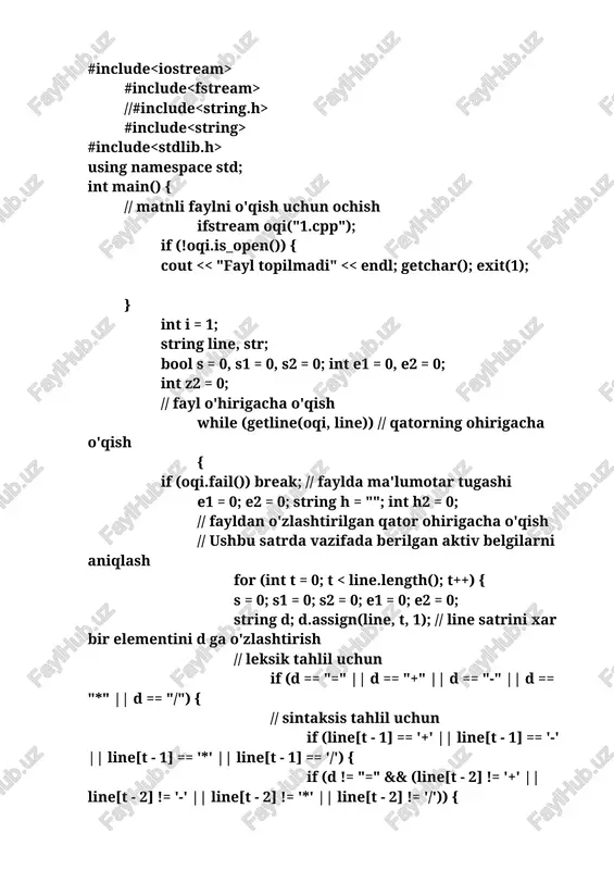 arifmetik ifodalarning sintaksisini tekshiruvchi dastur — DOCX