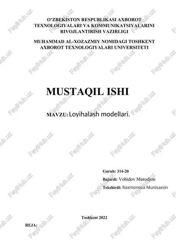 loyihalash modellari — DOCX