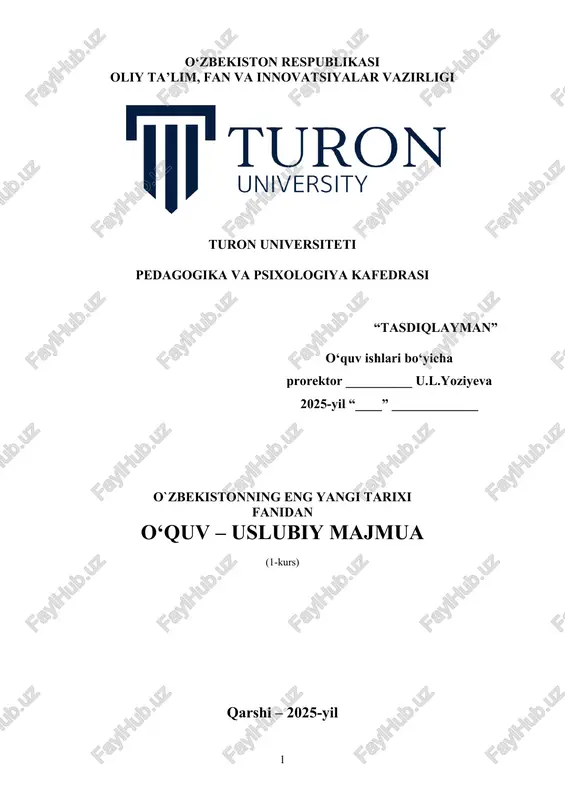 o'zbekistonning eng yangi tarixi fanidan o‘quv – uslubiy majmua — DOCX